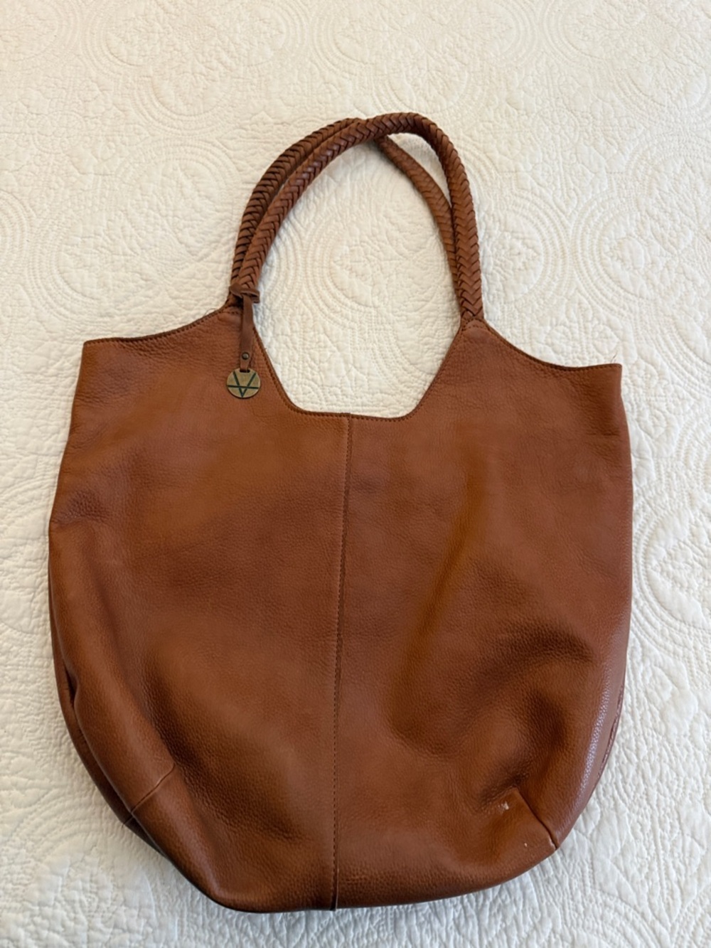 Beautiful Vilenca Brown Leather Tote Bag with Braided Handles